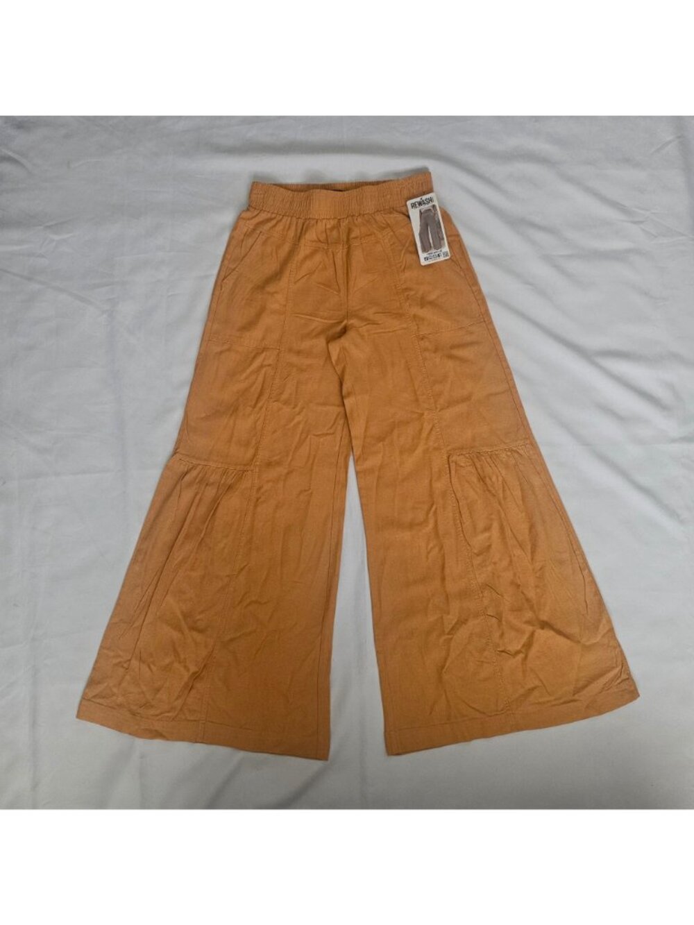 Rewash Brand Mustard Yellow Rayon-Linen Tiered Wide Leg Pants Size Medium, NWT - Picture 2 of 12